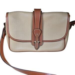 Dooney & Bourke Vintage Equestrian Pebbled Leather Shoulder Bag Cream Brown